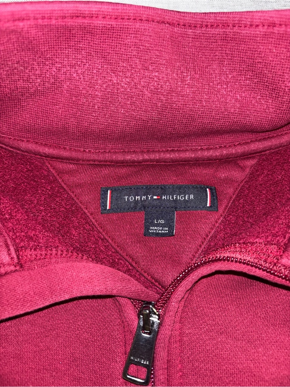 Tommy Hilfiger Men's Zip-Up Pullover Sweatshirt - Burgundy - Picture 3 of 4